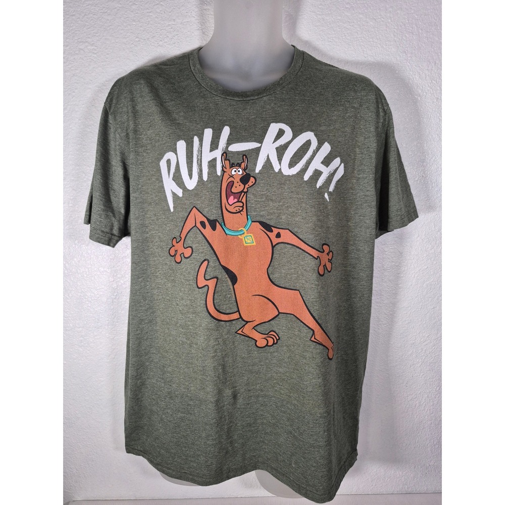 Scooby-Doo Ruh-Roh Graphic Tee Mens Large Olive Green Heather Short Sleeve Shirt